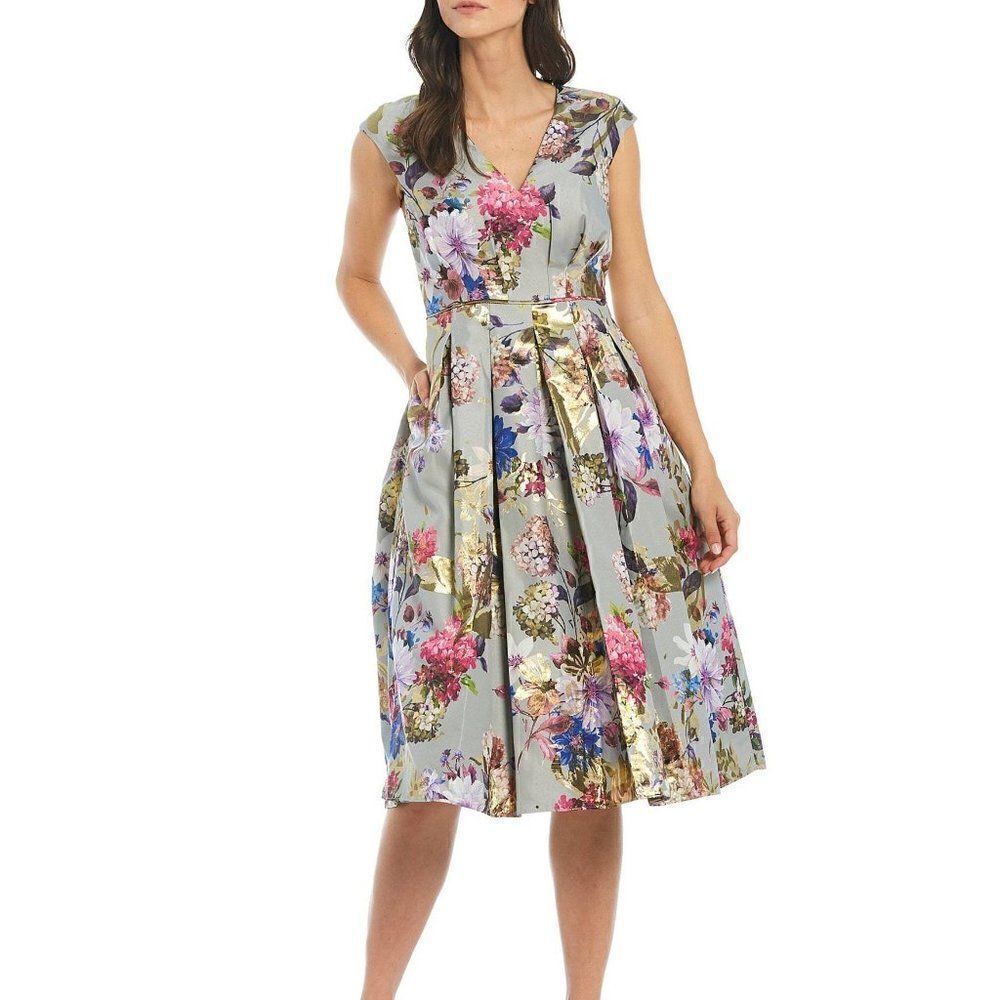 Aidan Mattox Brocade Floral Dress Pockets